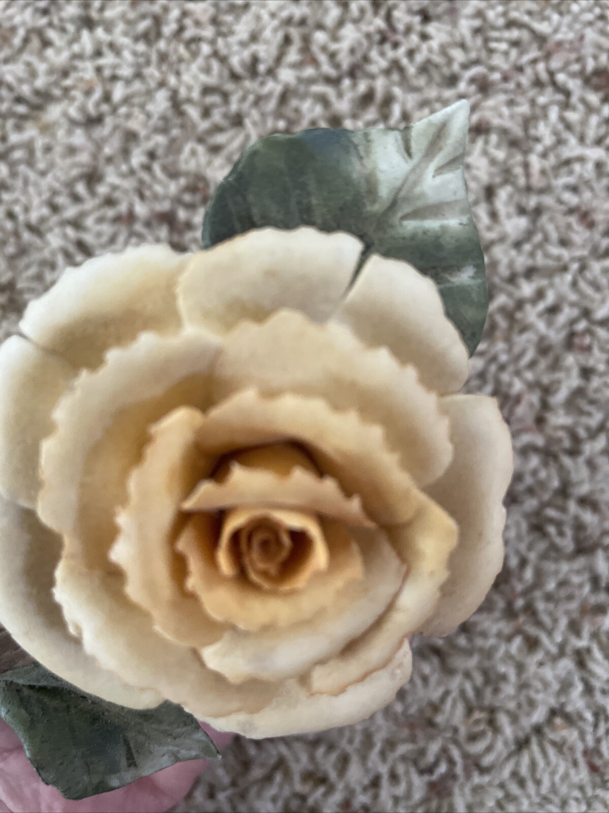 Delicate Possible Porcelain Rose On A Branch With Leaves