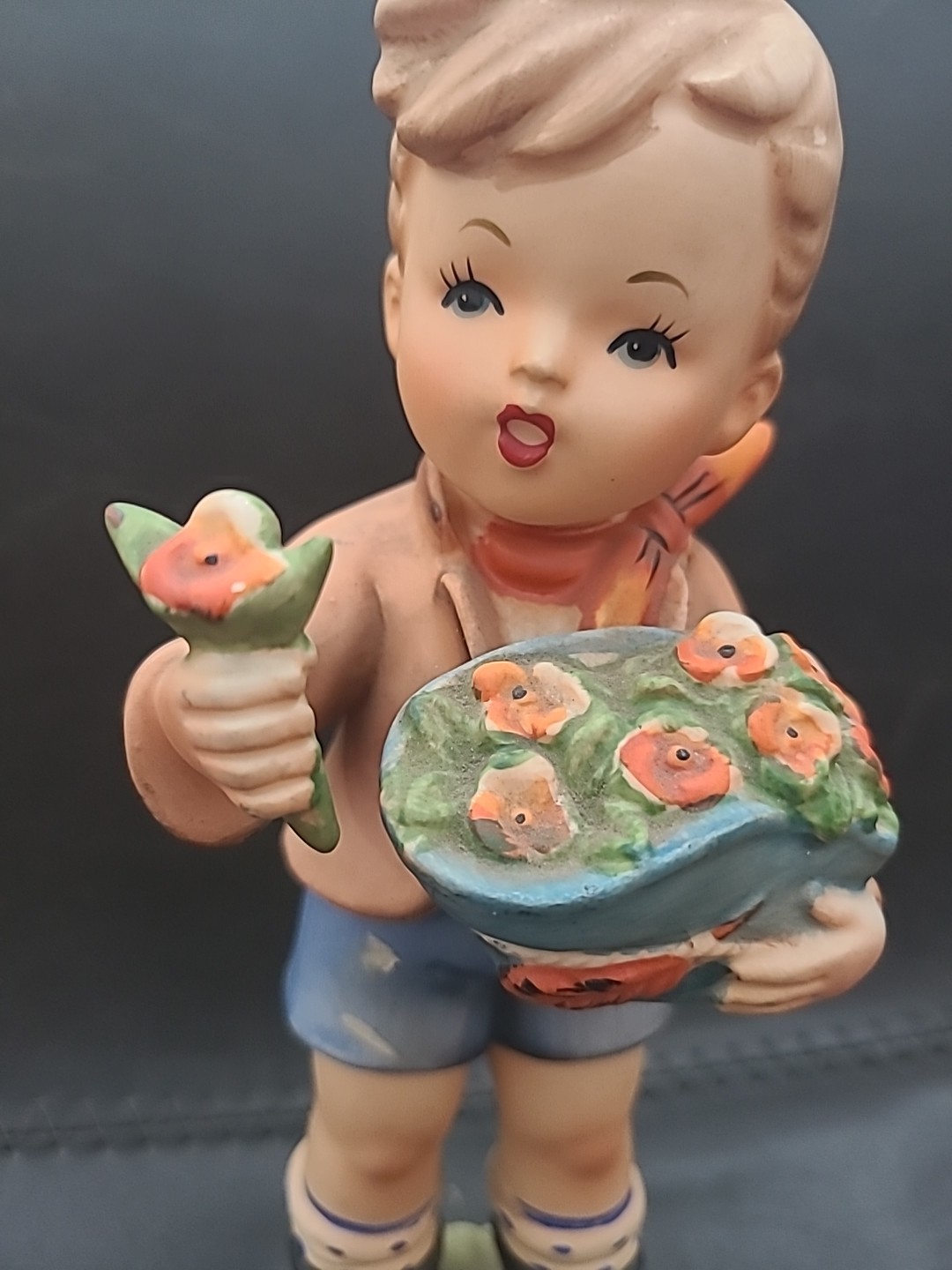 Vintage Erich Stauffer Pretty Flower Figurine Boy 10″ Tall