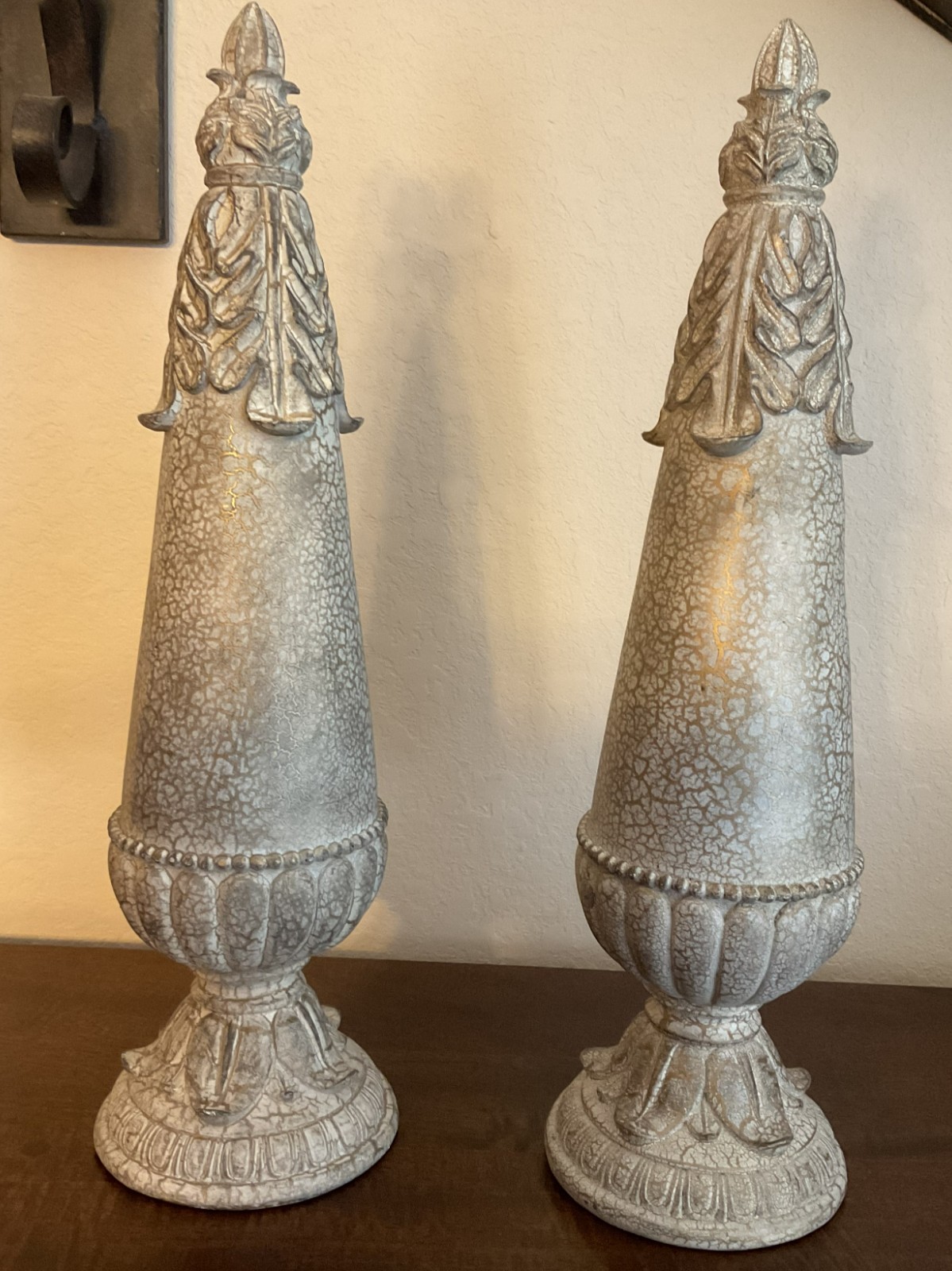 The Great Outdoors Decorative Finial 16.3″ Carved Wood Look Crackled Gold X 2