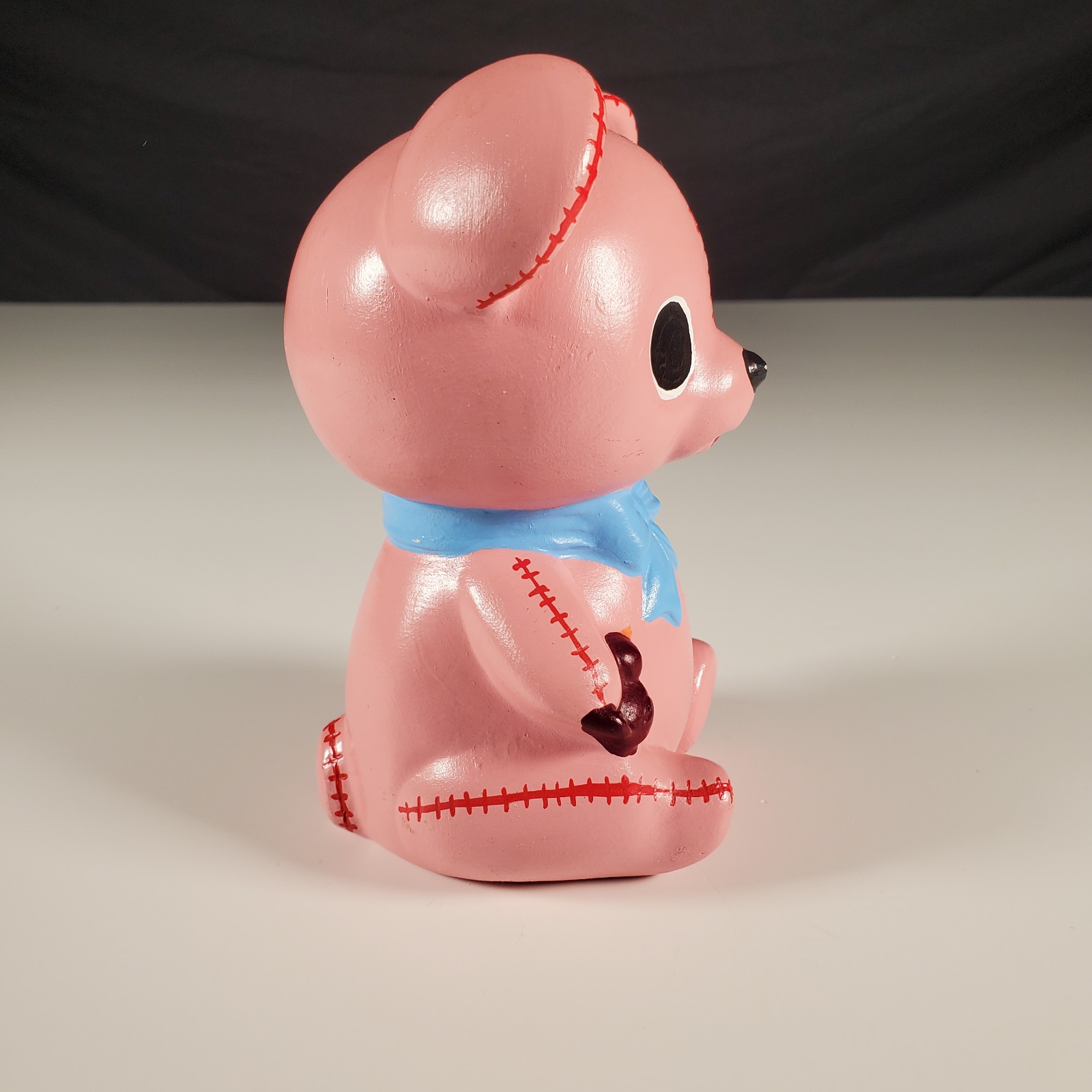 Ceramic Bear Pink Bow Baby Nursery Hand Painted Vintage Figurine