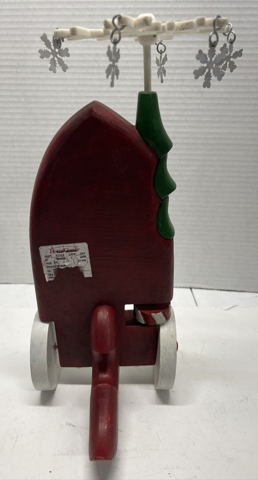 Demdaco 2004 Wooden Santa Claus With Wheels Moving And Snow Design 12″ Tall