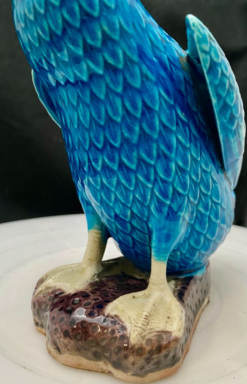 VTG PORCELAIN TURQUOISE BLUE DUCK GOOSE GLAZED MEDIUM/BIG FIGURE 8.7″ c1900 vg