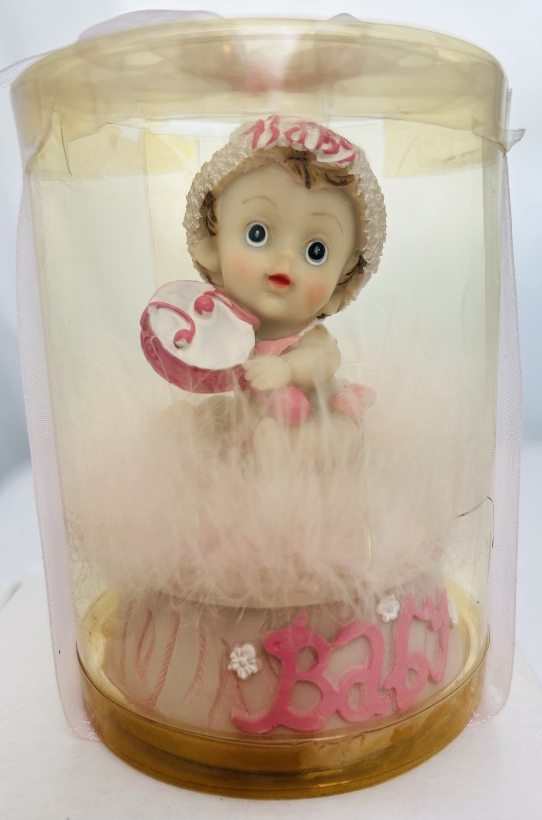 VTG Pink Baby Girl Figurine Painted Resin, Shower, Gender Reveal, Decorative NIB