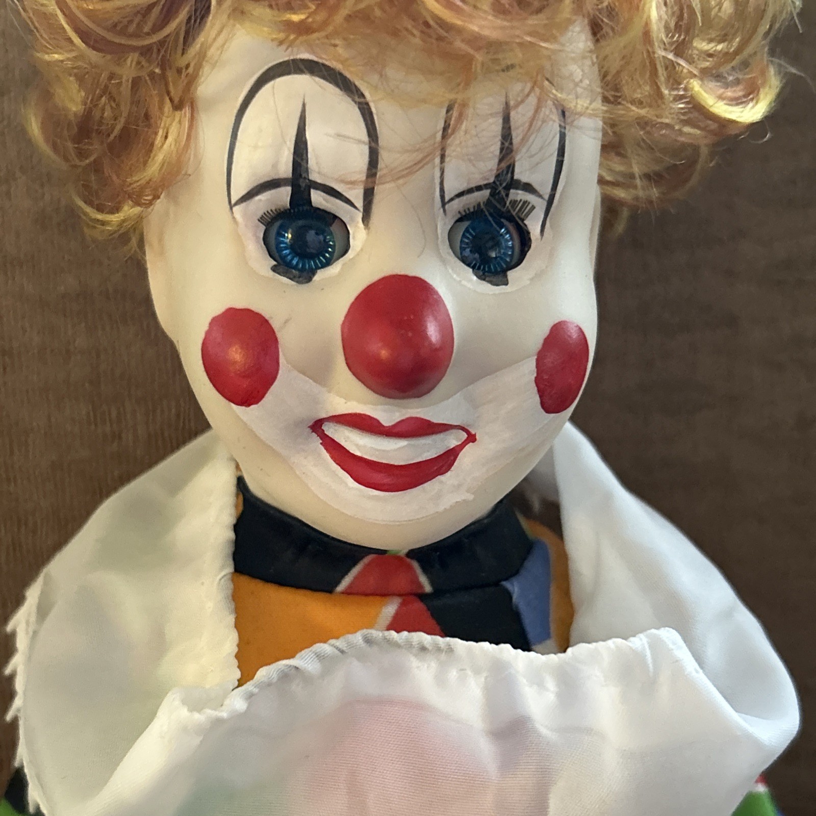 Porcelain Clown Doll 1980s Harlequin Vintage Open & Shut Eyes Soft Body Creepy