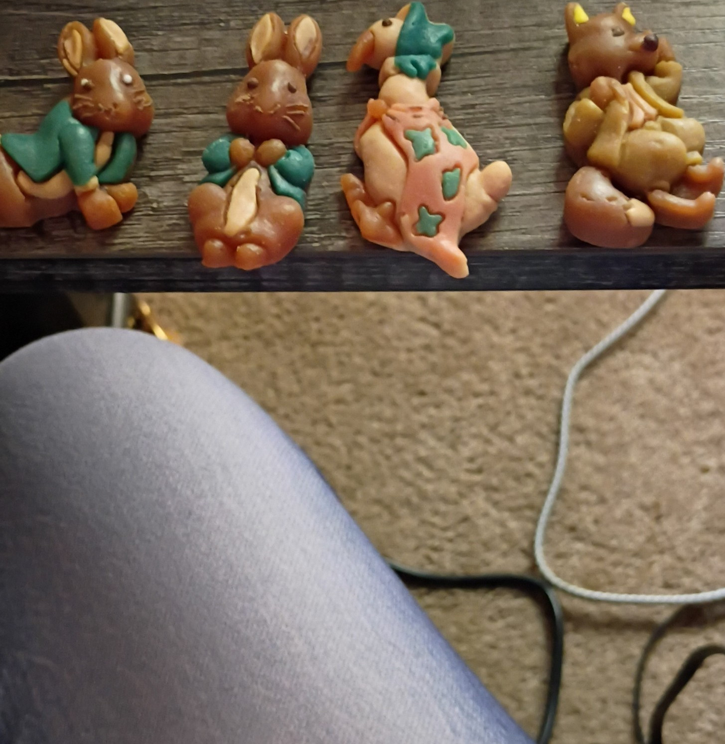 Hand Painted Resin Rabbit Figurines Set of 4 Brown Green Pink Beige Painted