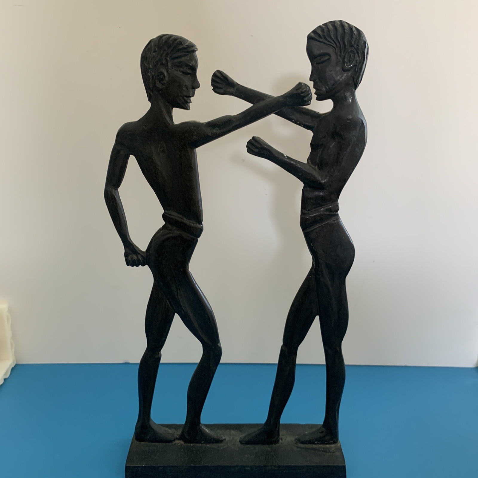 Rustic Two Men Boxing Case Iron Statue Figurine Table Decor 10 Inch Tall