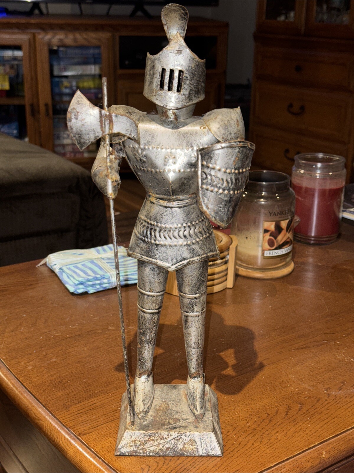 Vintage- Medieval Metal Tin Knight Statue- 16” Tall