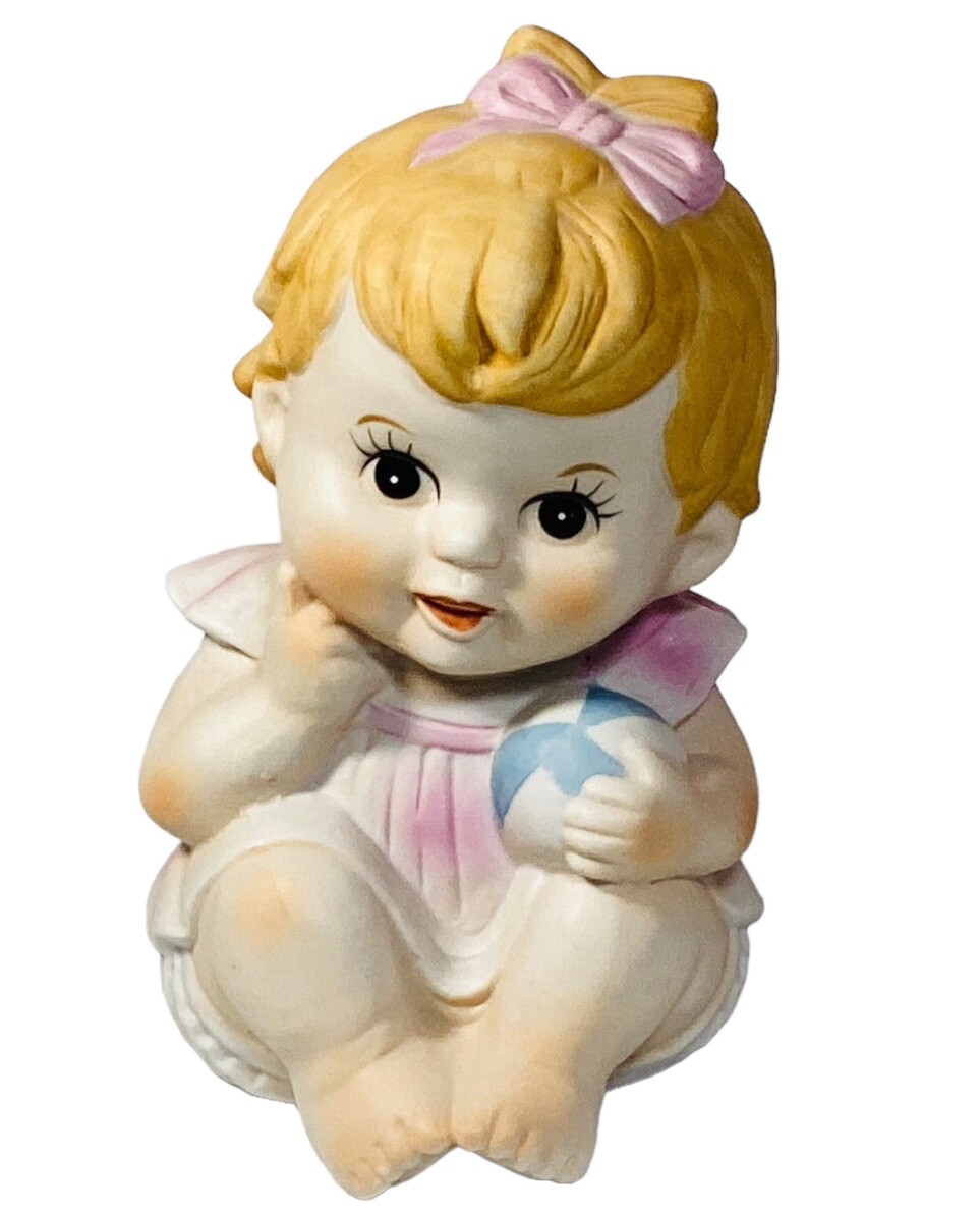 Baby Shower Girl Decor Vtg Porcelain Bisque Ruffled Bottoms UCGC Japan 6.25in