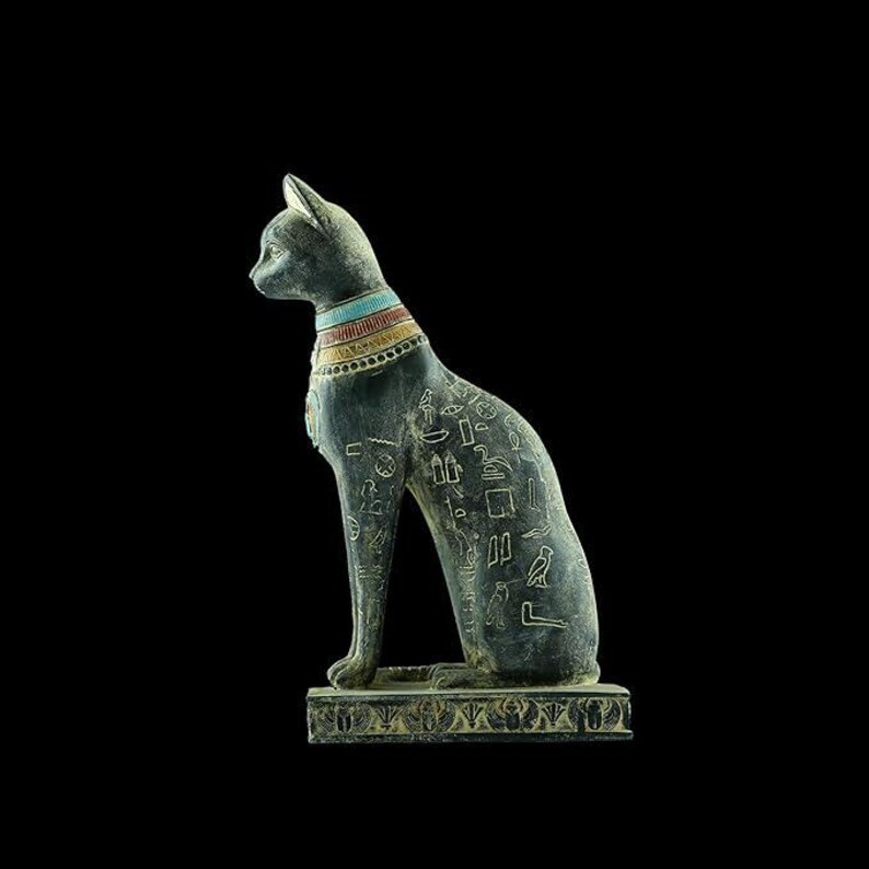 Large Egyptian Goddess Bastet Cat Statue, , Hieroglyphics, Museum Replica (30cm)