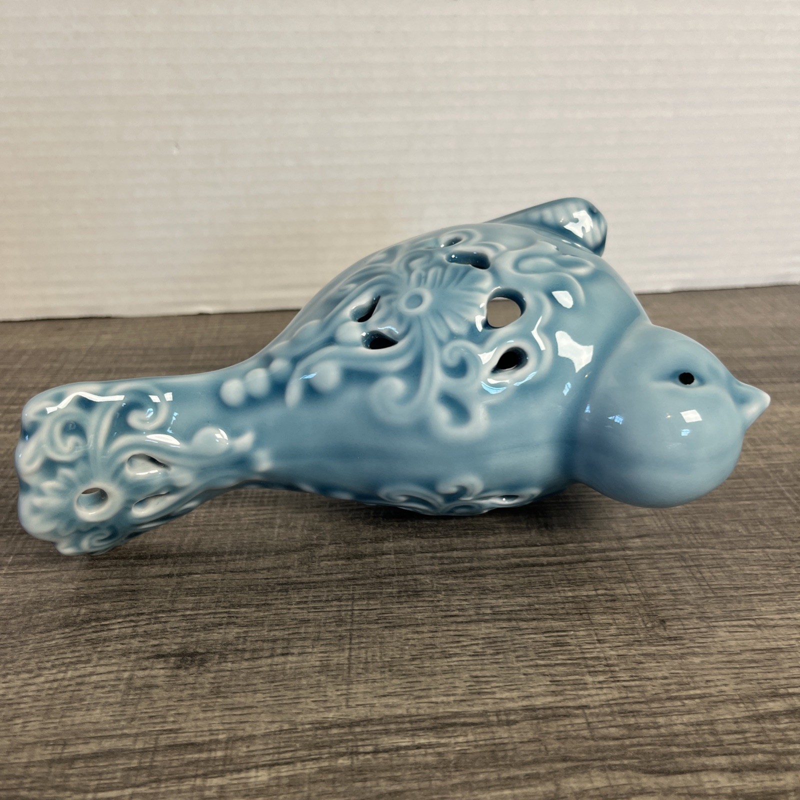 Ceramic Paisley Bird Blue Finch Figurine Cutouts Pottery Home Cottage Farm Decor