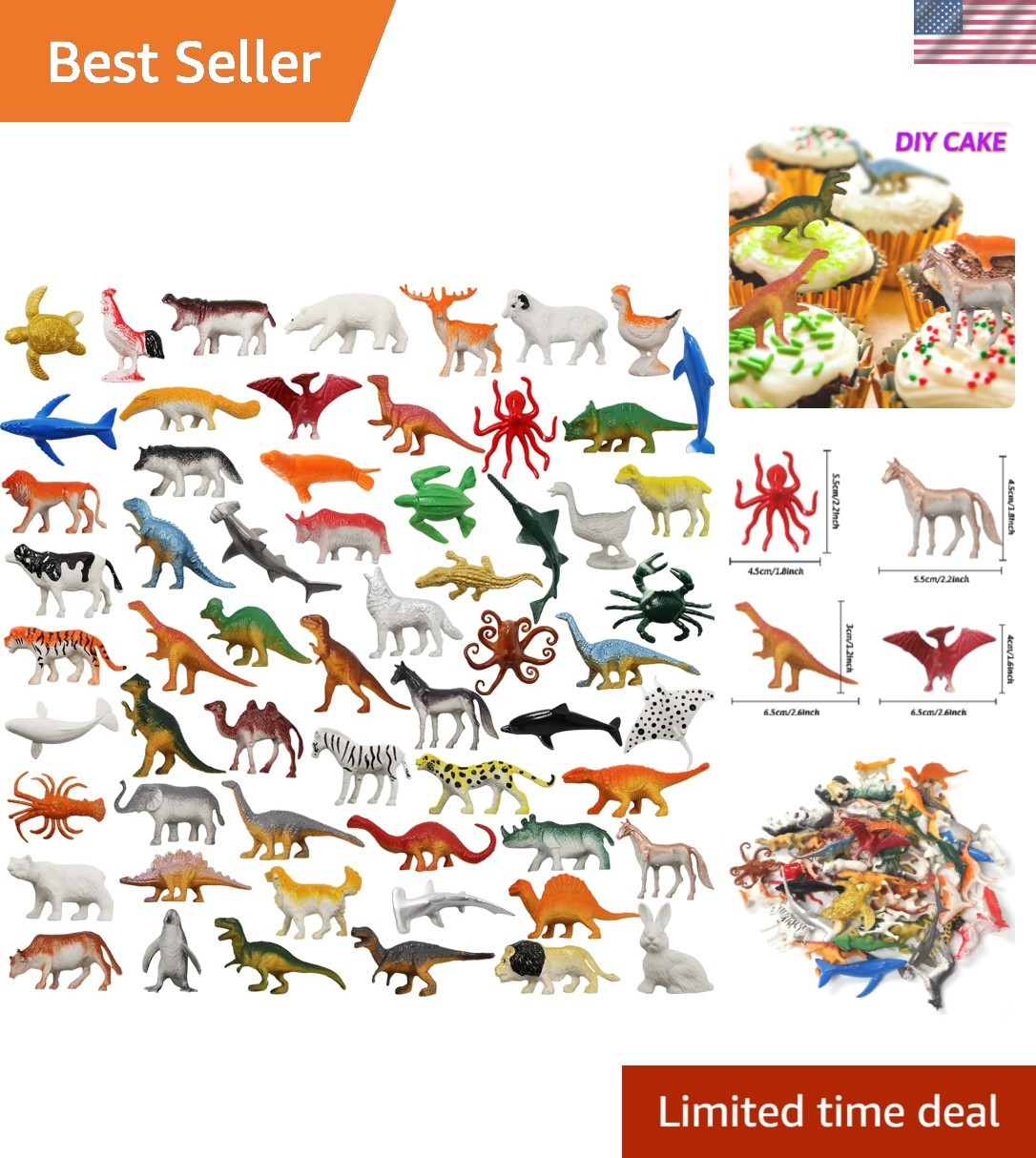 60 Pcs Realistic Plastic Animal Play Set – Dinosaurs, Sea, Farm & Wild Figures