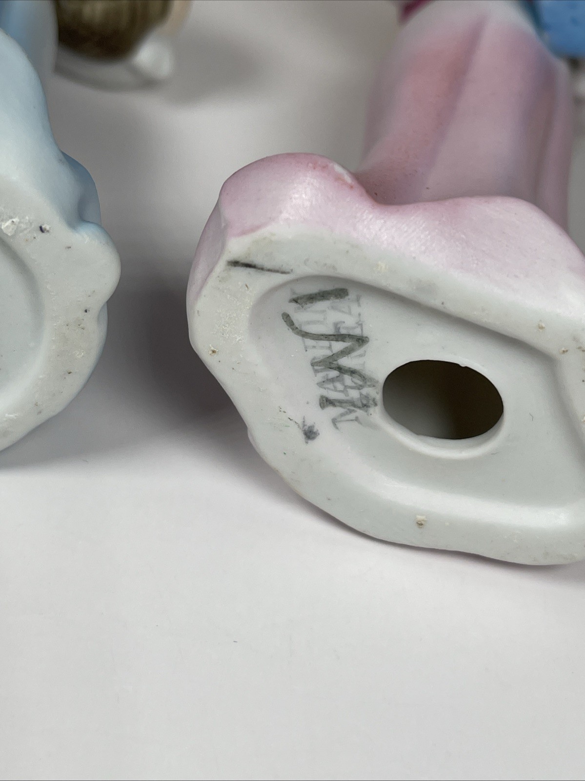 Vtg Sisters Pink Blue Porcelain Girl Figurines Flower Basket Watering Can Pair