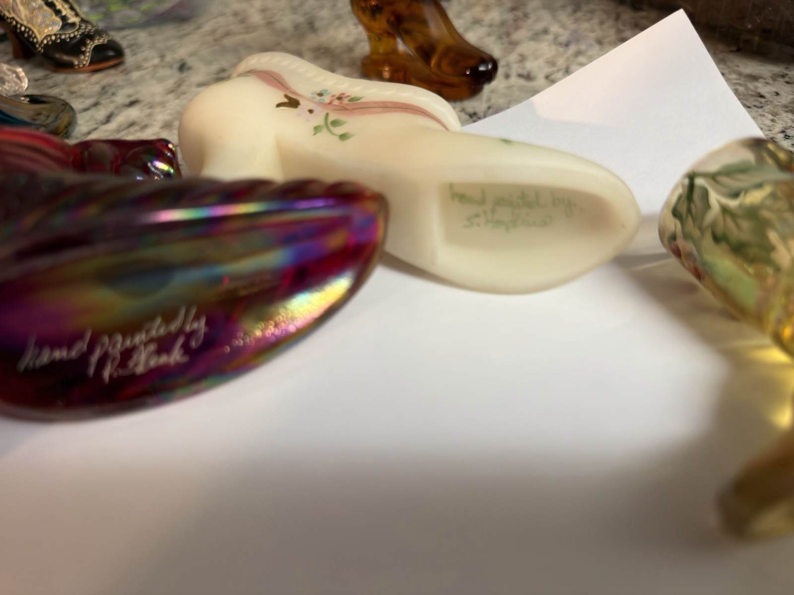Fenton Handmade Hand Painted Glass Shoe Lot of 4