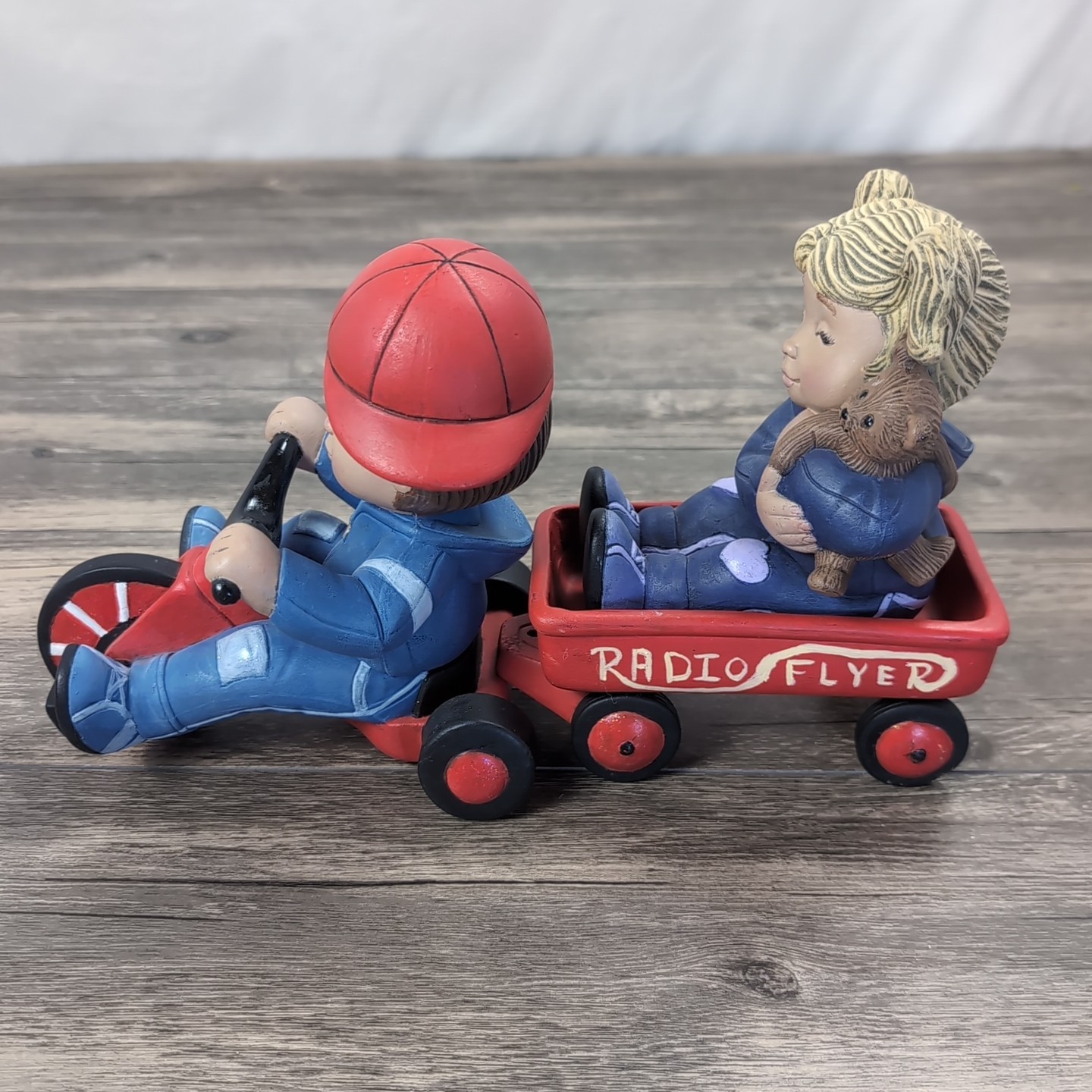 Vintage Ceramic Set Kids At Play Radio Flyer & Big Wheeler Red Hand Painted
