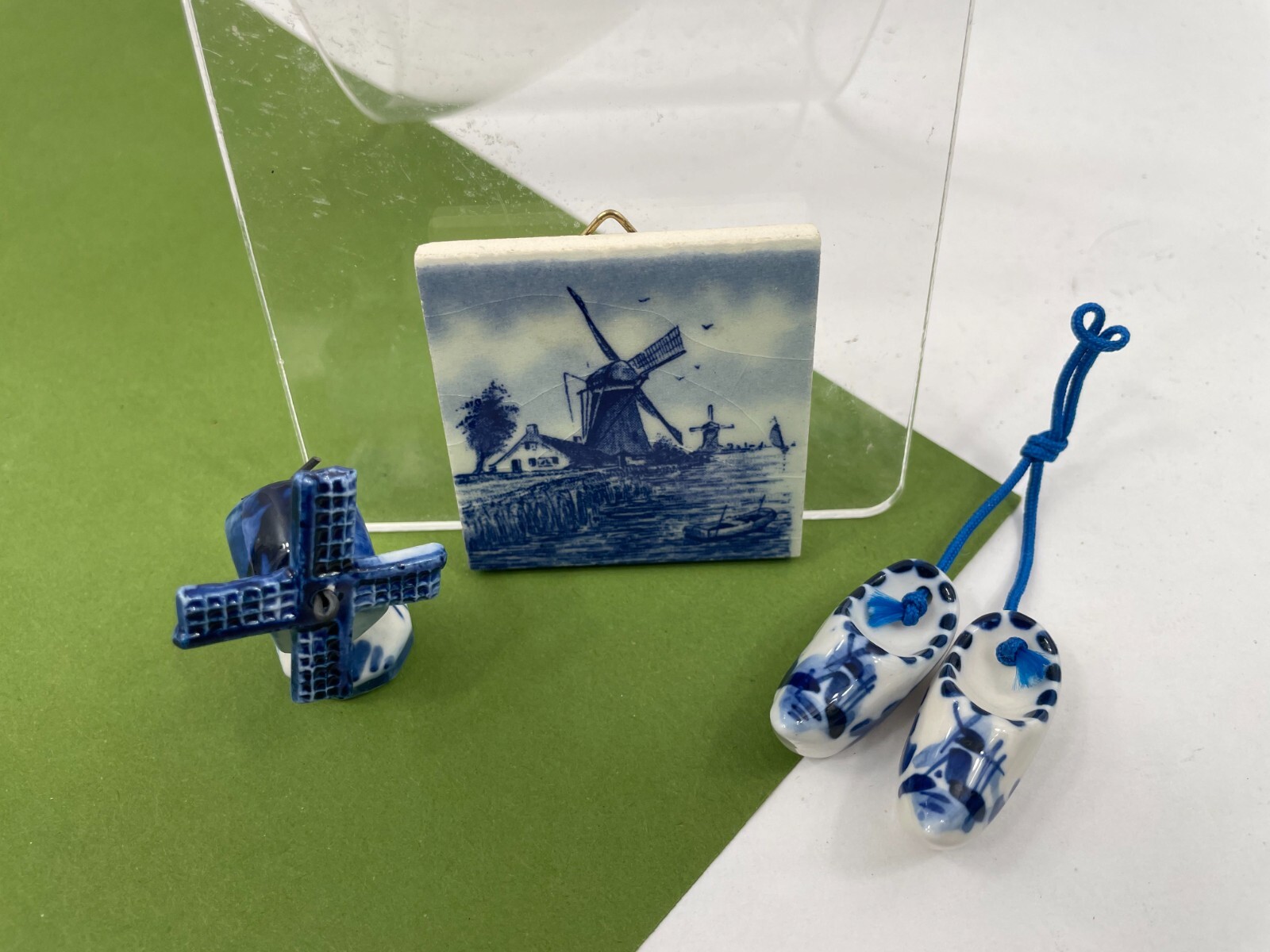 Vintage Delft Miniature Porcelain Shoe Pair Windmill Plaque Picture Lot