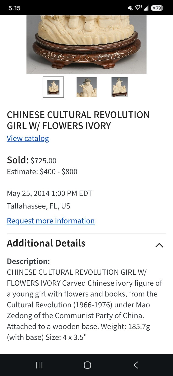 Chinese Ivory Girl Cultural Revolution Sculpture Hand Panited 1950s-1960s