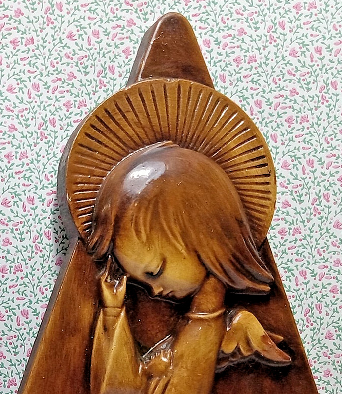 MCM Angel Wall Art Plaques Pair 9″ Praying Angels Plaster Brown UNIQUE