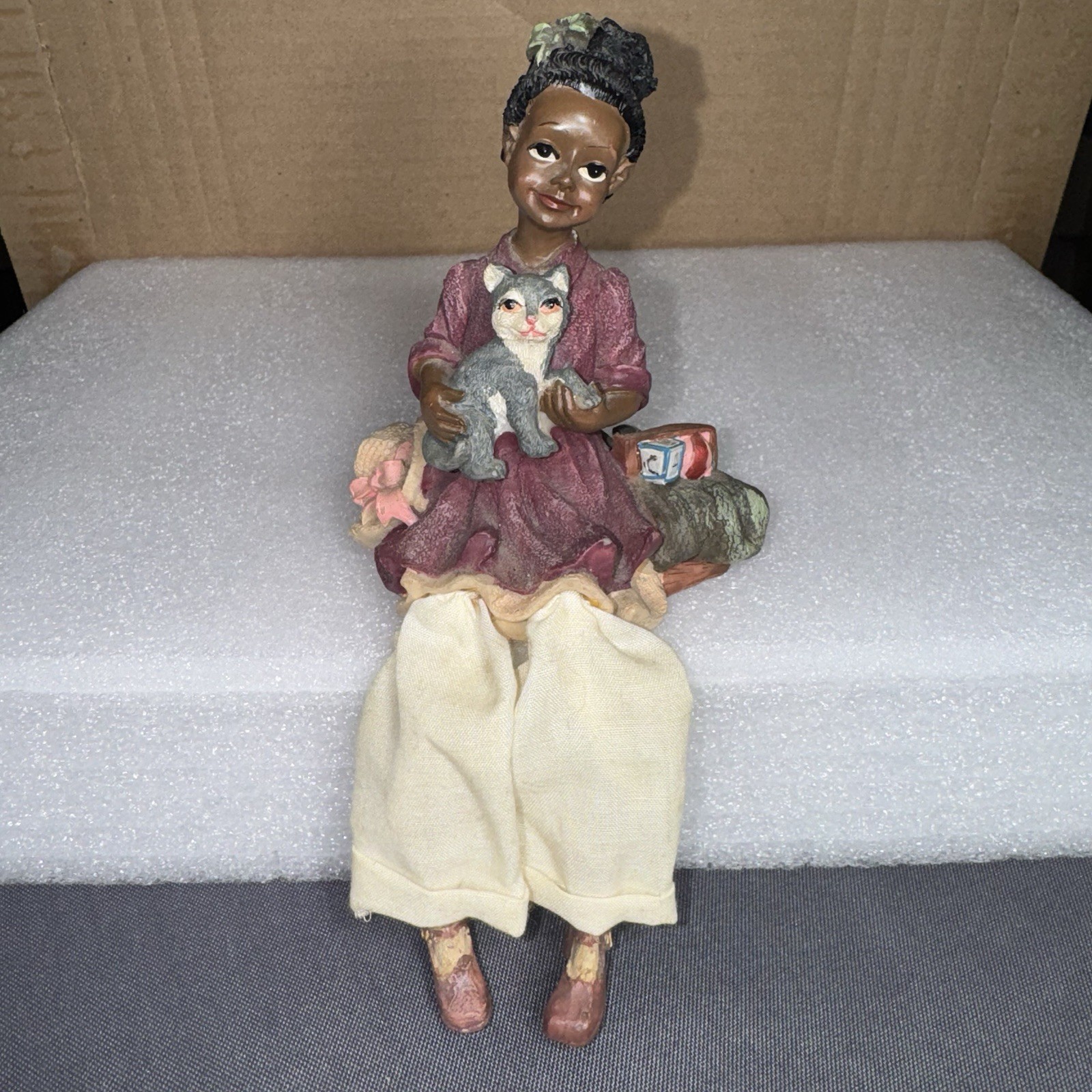 1 Shelf Sitter- Black/African American Girl Cat Hat Fabric Dangling Legs