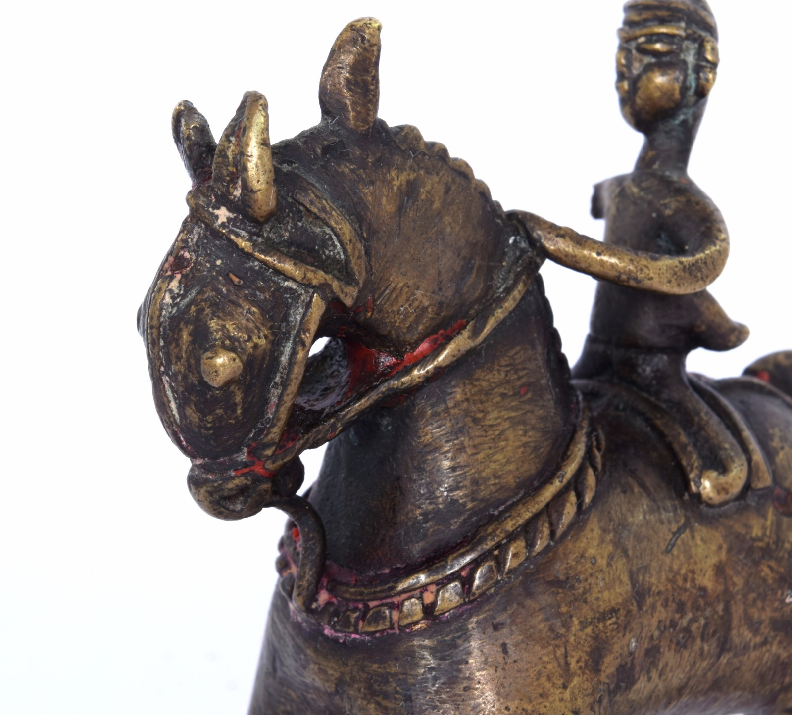 Antique Brass Horse Rider/Warrior lost wax cast Figurine, Rich Patina. G7-890