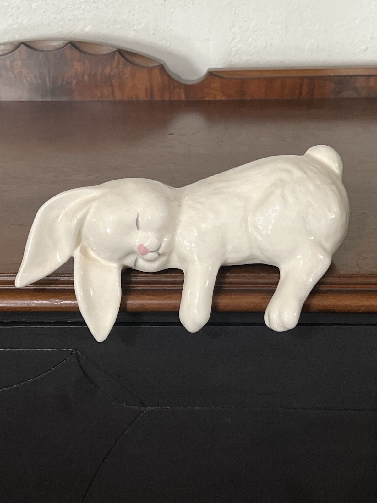 Vintage Sleeping Bunny Rabbit Shelf Sitter Ceramic Mantel Display White