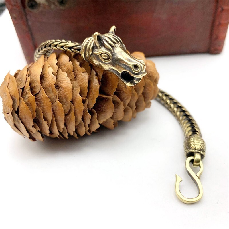 Pure Brass Horse Hand Chain Bracelet Bangle Wristband Animal Head Jewelry Craft