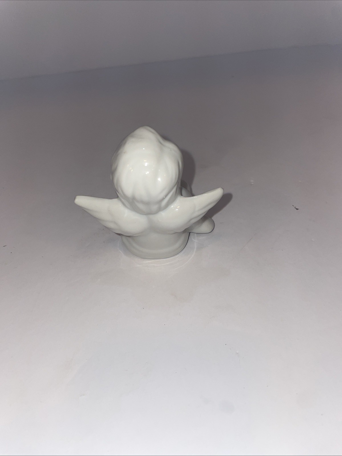 Vintage small Thinking Cherub Angel Figurine Ceramic White Seated Shelf Decor