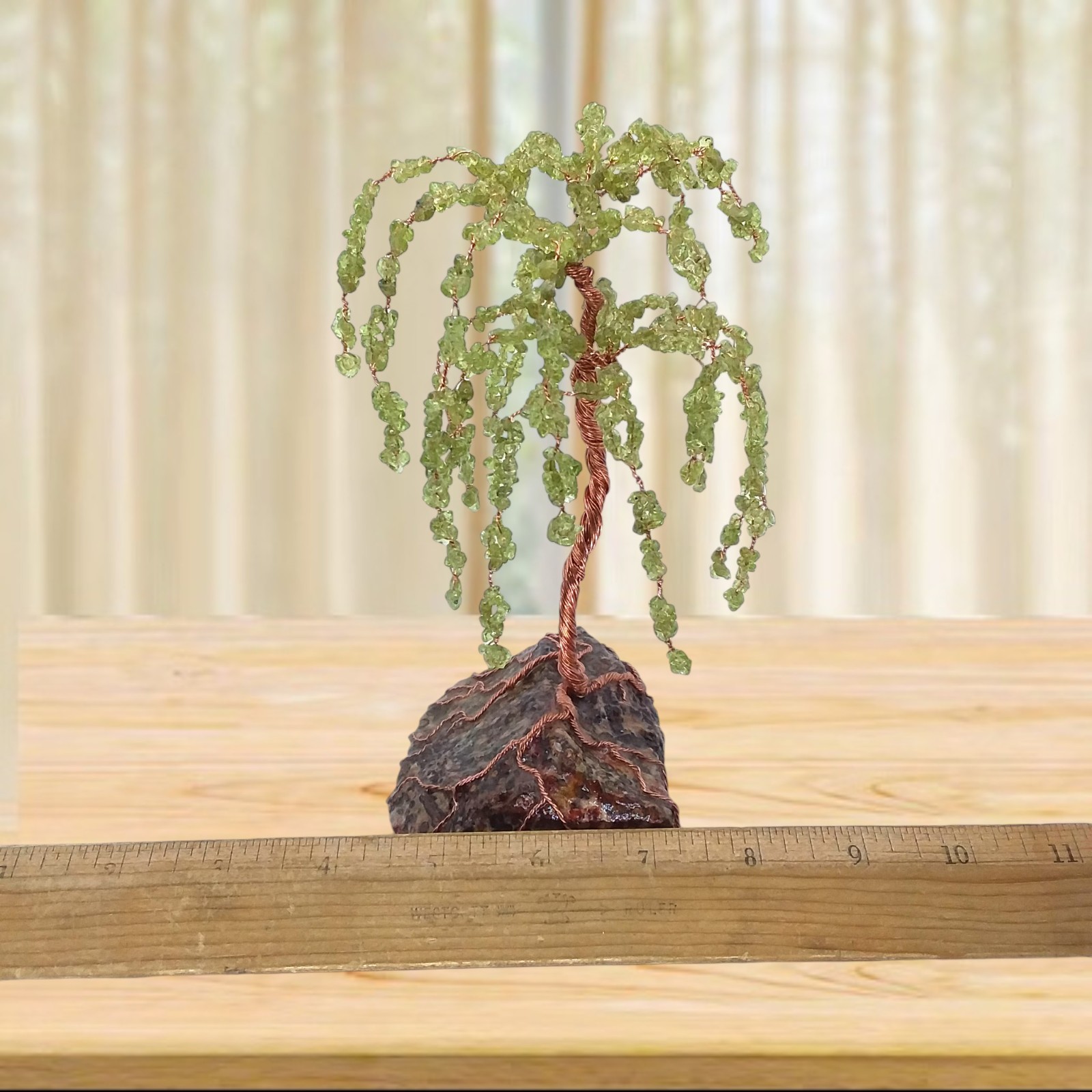 Peridot, weeping willow, 6.75″, tree, sculpture, gemstone, bonsai, #2066