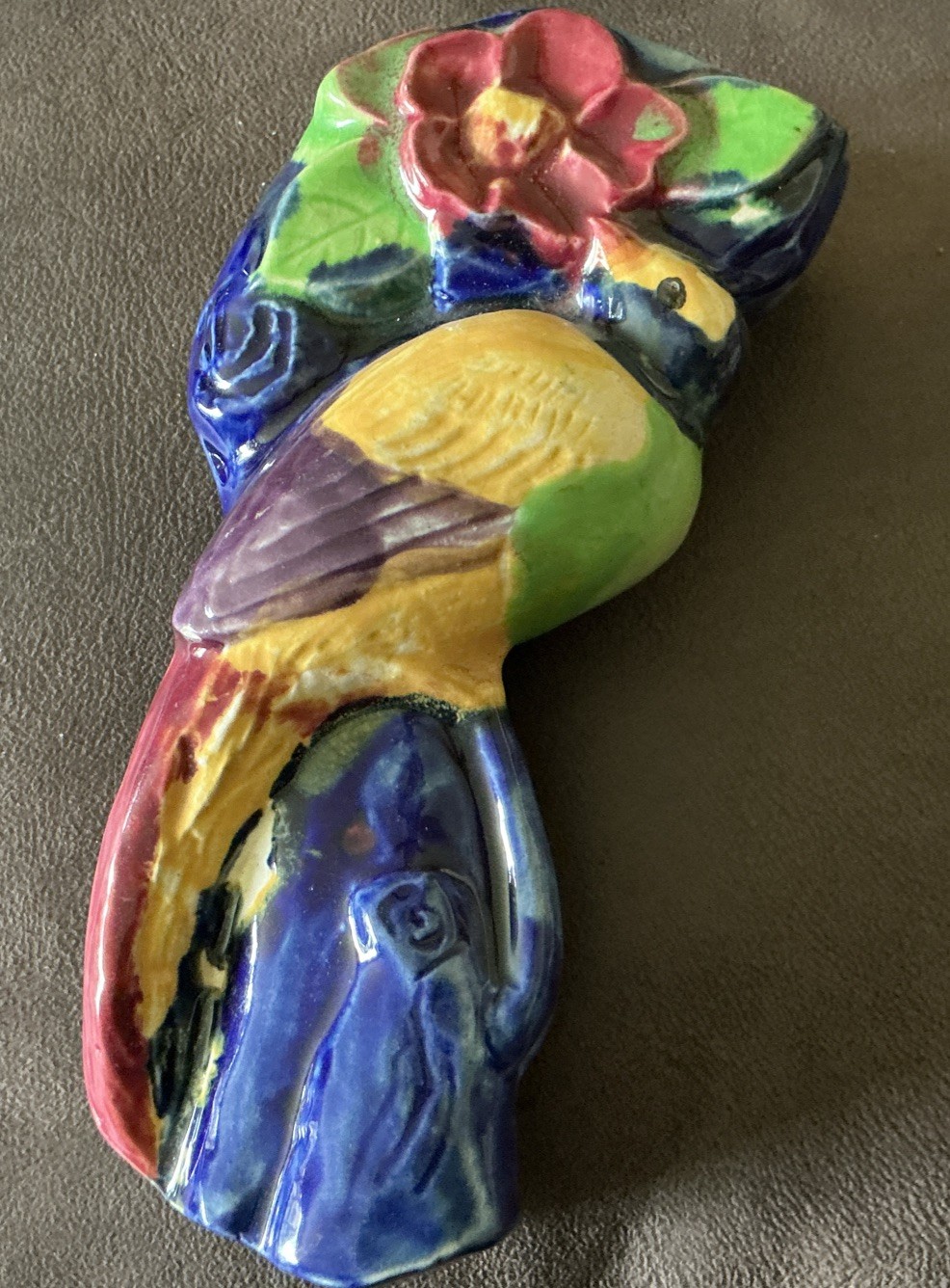 Parrot Wall Decor Ceramic Pocket Planter Multi Colors Hand Painted Japan 7”