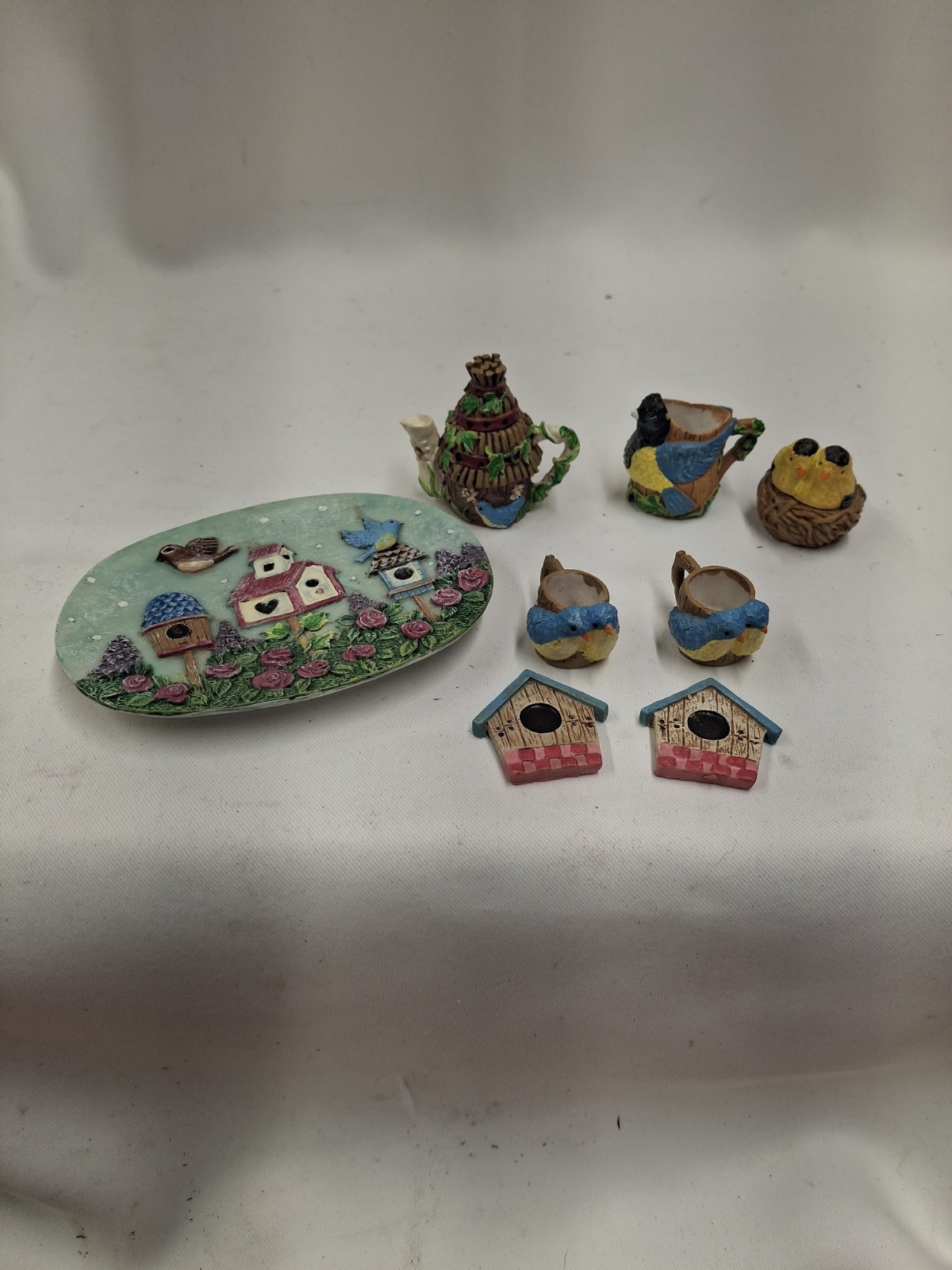Vintage Resin Miniature Bird House Tea Set Decorative