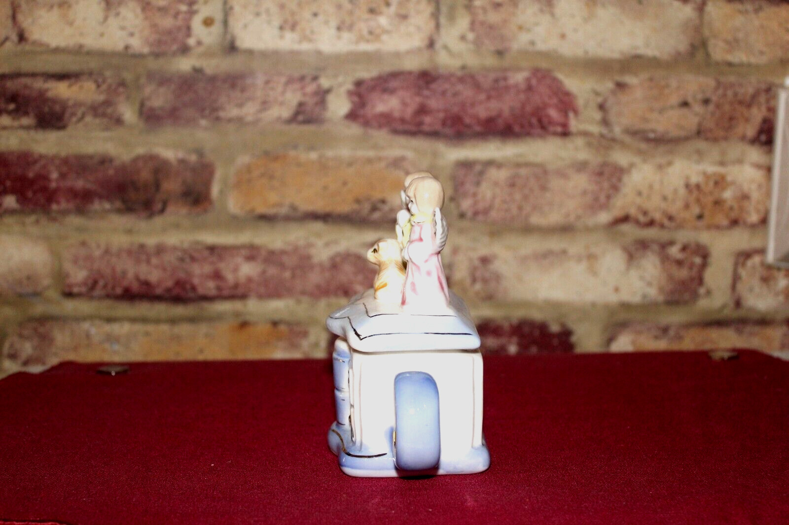 Vintage Miniature Autom Tea Pot with Angels and a Lamb on Lidded Trinket Box L1