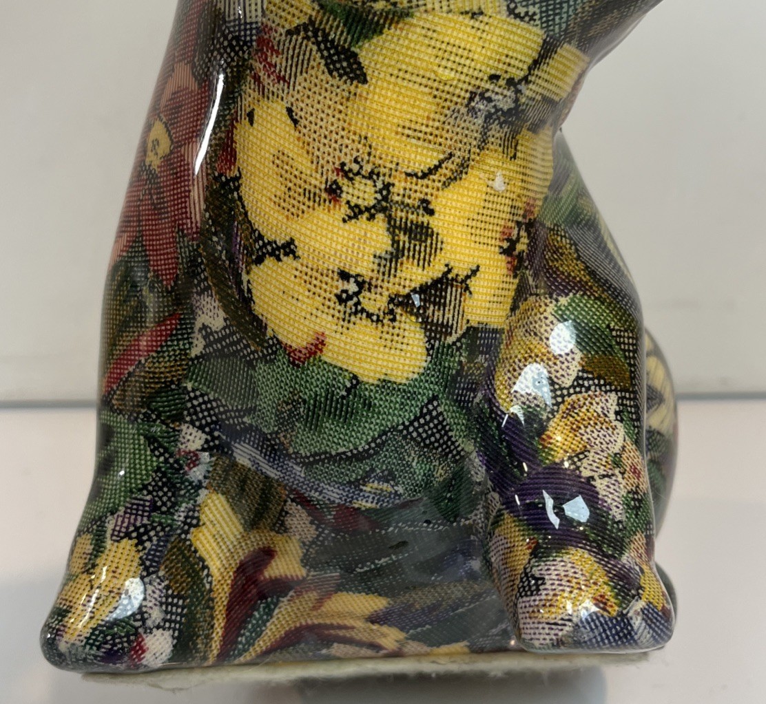 Joan Baker Designs Porcelain Decoupage Patchwork Floral Pigs Lot Of 2 Vintage