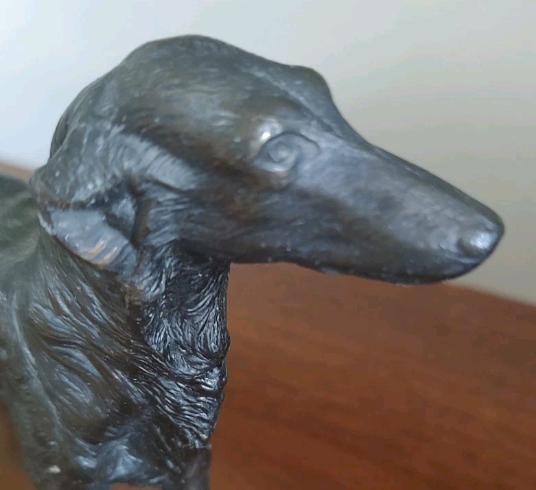 Vintage 30s, Borzoi Dog Cast Bronzed Metal Figurine 10″