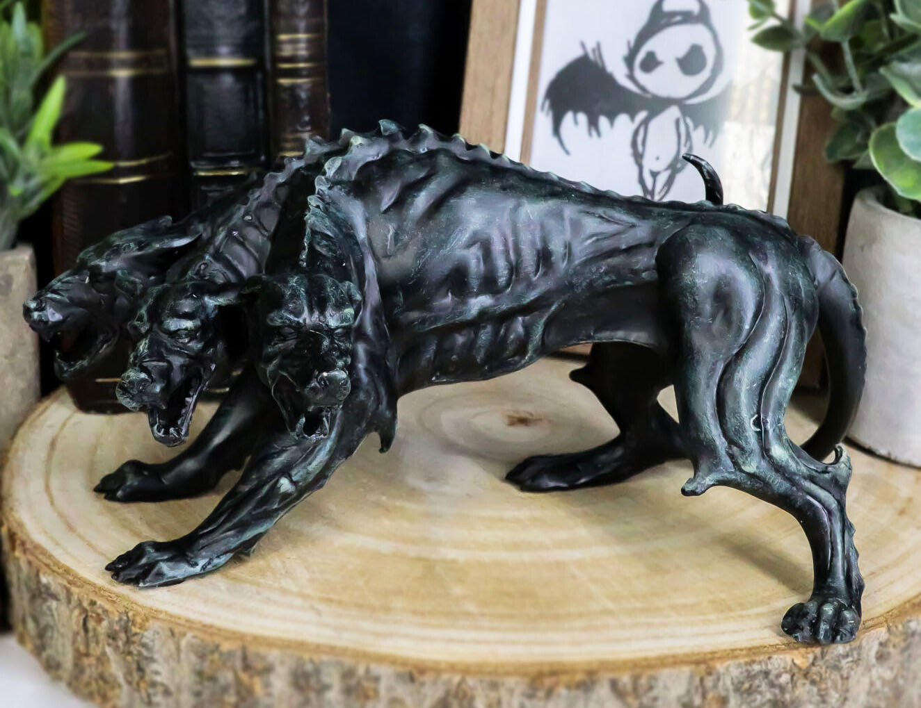 Three Headed Cerberus Statue Figurine Hades Guardian Fantasy 7.75″ Long Decor