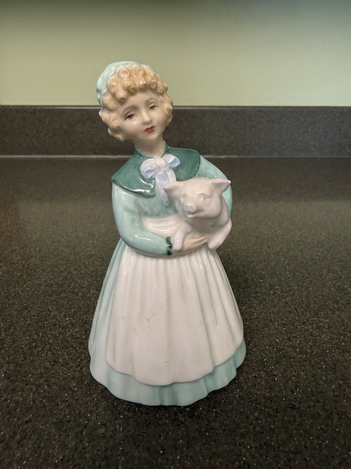 Royal Doulton Figurine Bone China Stayed at Home HN 2207 Lady Holding Pig
