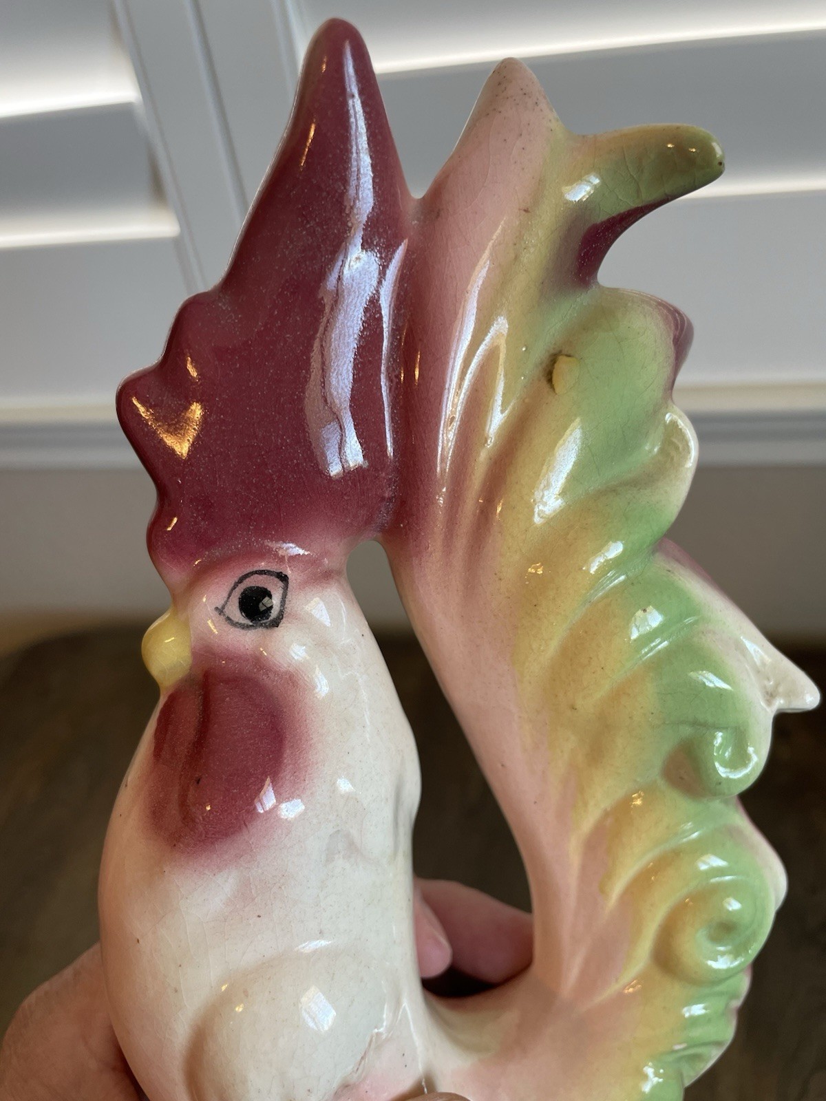 Vintage Ceramic Tall Rooster Decor Figurine 11” Flaws