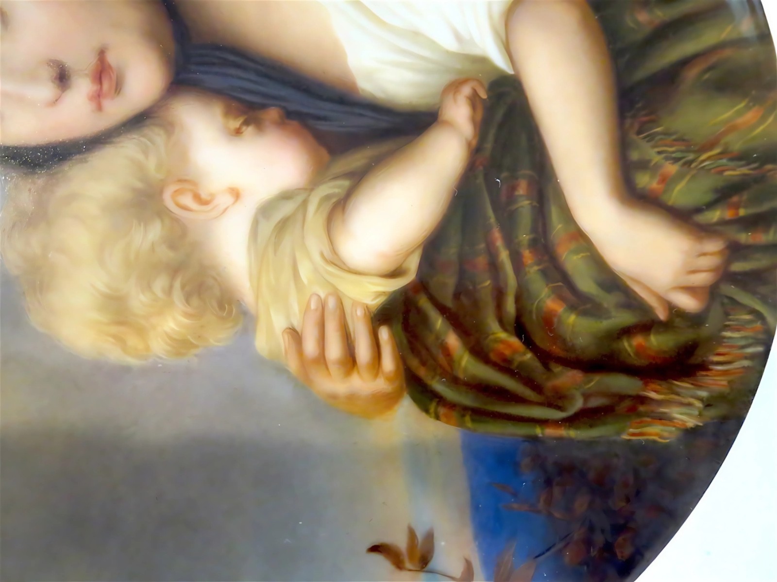 GERMAN Porcelain ANTIQUE – 19th Century Plate/PLAQUE Young GIRL AND Child