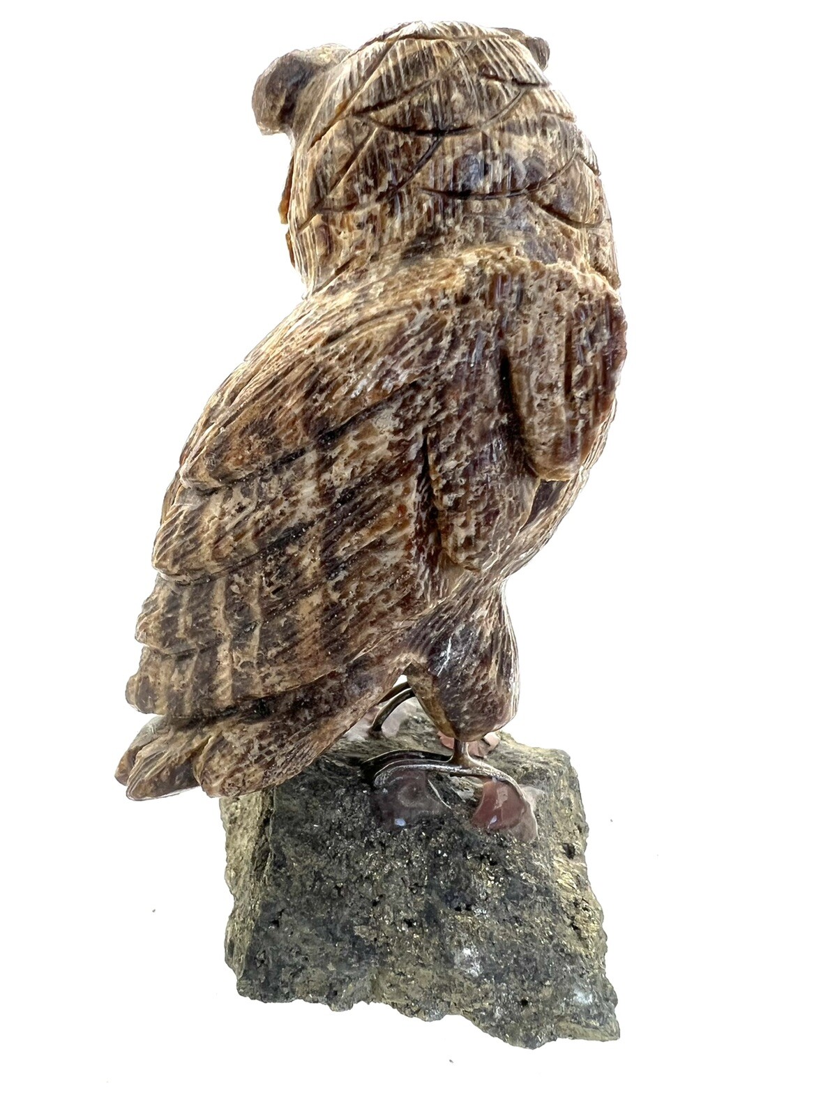 Hand Carved Multigemstone Sculpture Owl Made In Peru. 4.75 Inches Tall