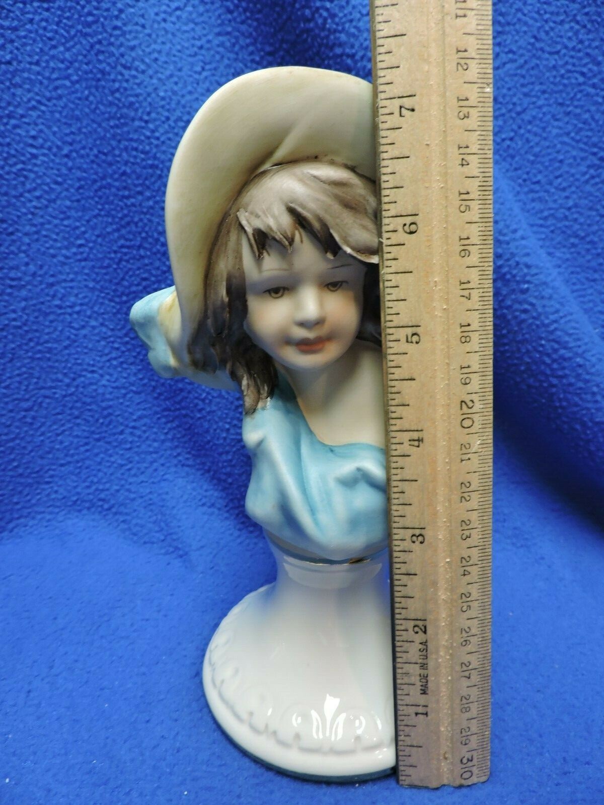 Vintage Ethan Allen Porcelain Bisque Girl Bust Figurine Signed