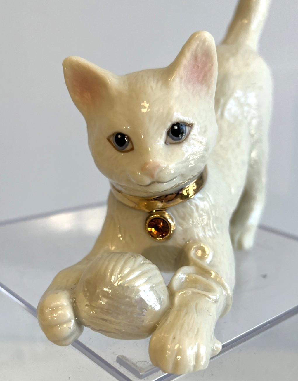 Lenox Topaz Birthstone Birthday Kitty Cat Figurine & Happy New Year Cat