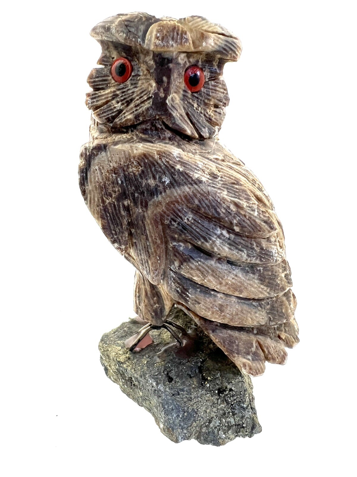 Hand Carved Multigemstone Sculpture Owl Made In Peru. 4.75 Inches Tall