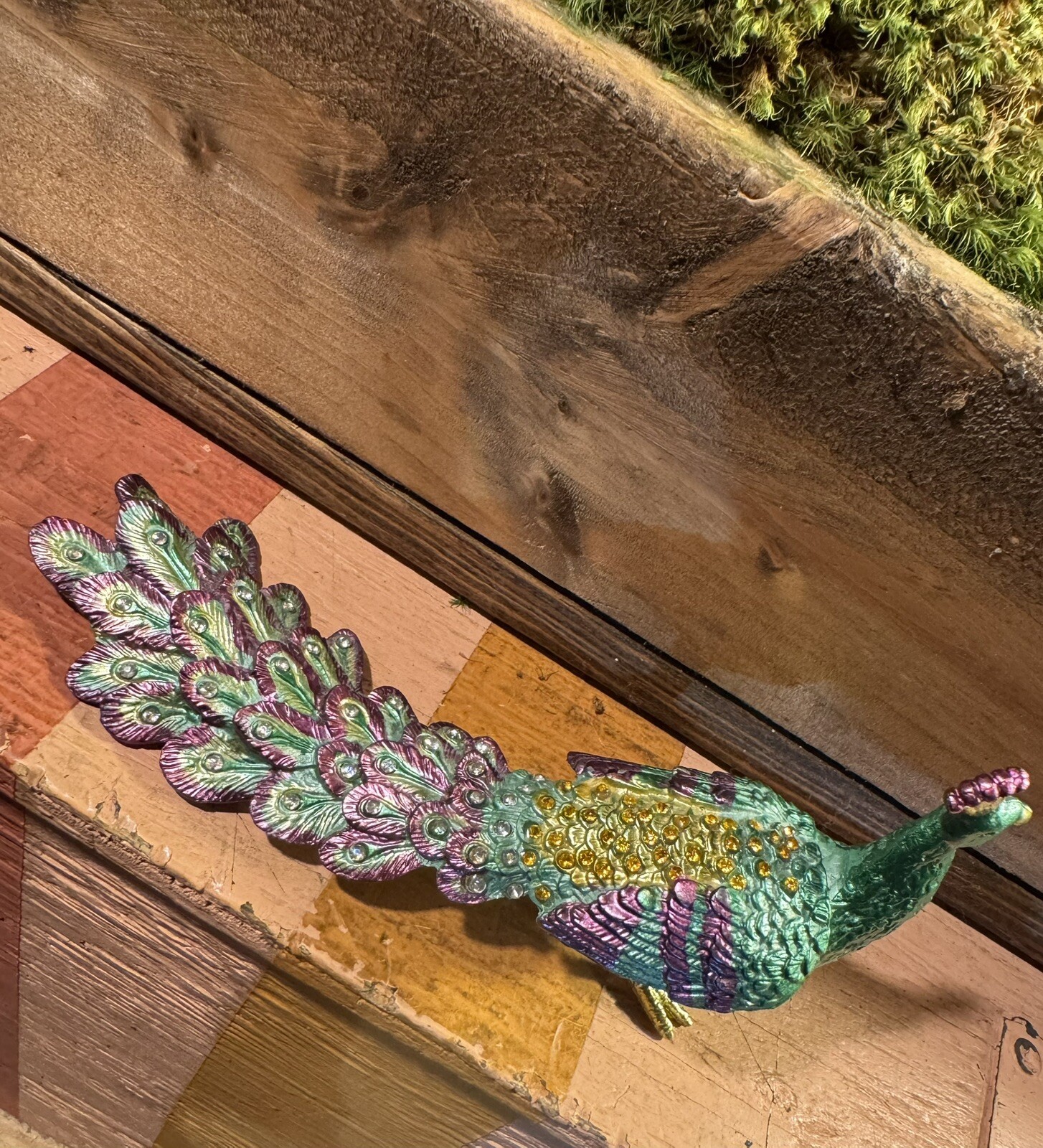 Vintage Peacock Metal Trinket Box with Metal Hidden Compartment Jewelry