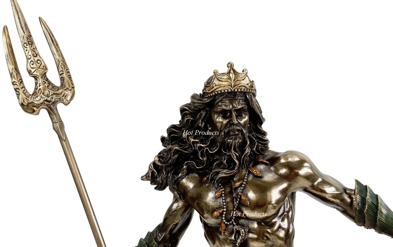 LARGE 20″ Poseidon W Trident GREEK MYTHOLOGY God of Sea Statue Bronze Finish