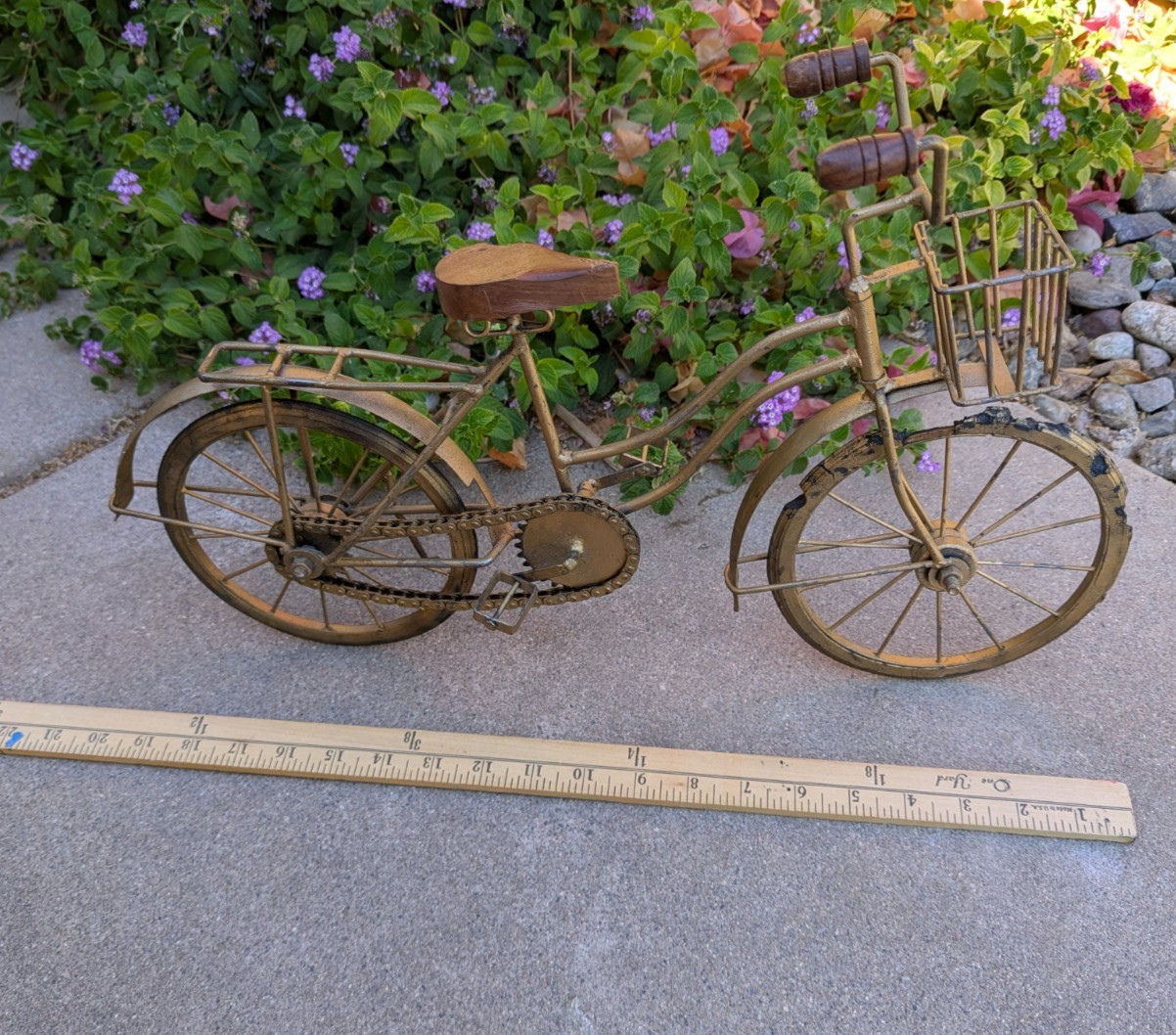 GIANT bicycle sculpture gold see photos for condition 21″ long mcm decor bike