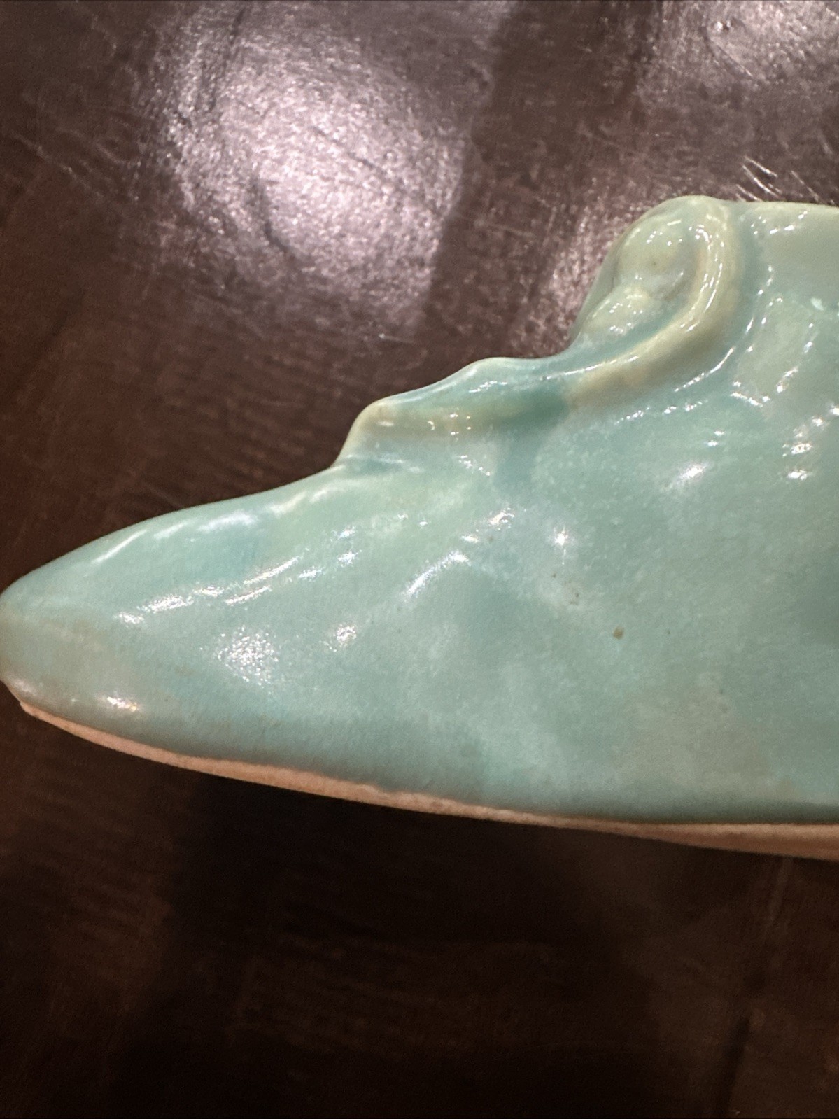 tiny ceramic boot vintage Aqua Blue baby shoe, 1 3/4” tall Precious Nursery Boy