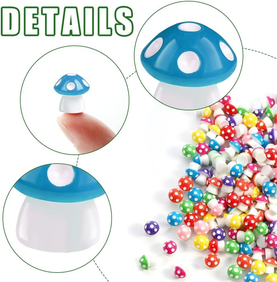 Vibrant 100pcs Tiny Resin Mushrooms – 8 Colors for Creative Miniature Landscapes