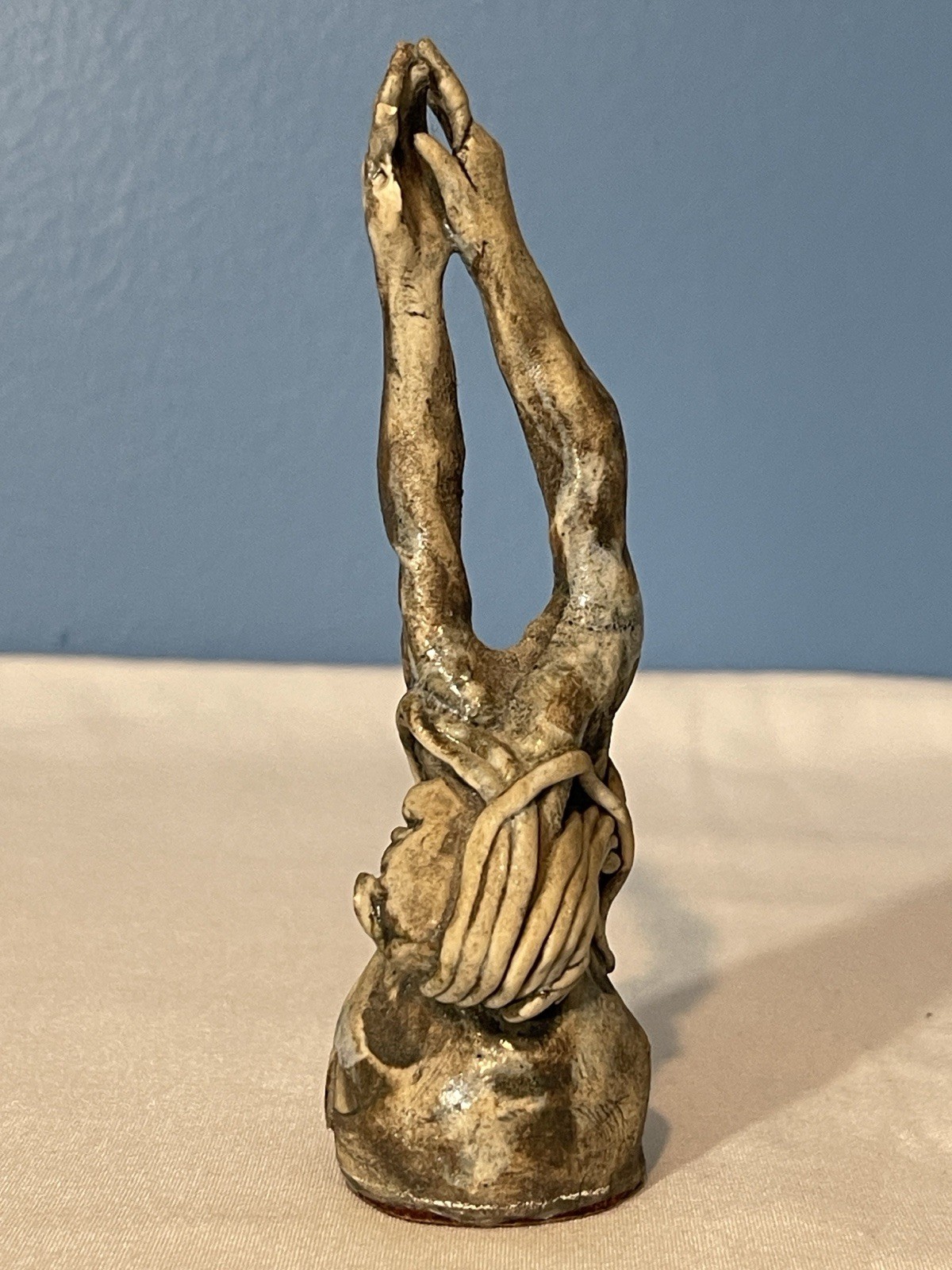 4 1/2” Abstract Figurine Sculpture Raised Arms Resin Antique Finish 3D Effect