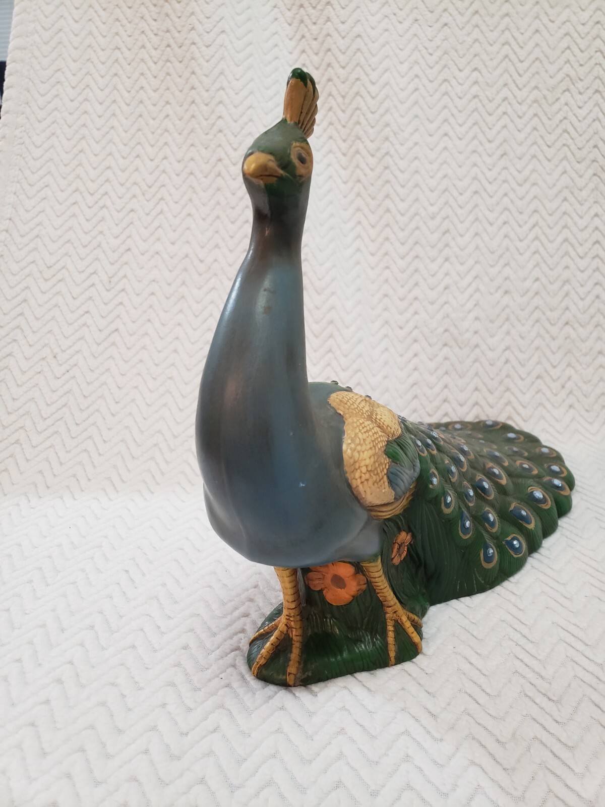 Lot Of 2 Holland Mold Peacock Hand Painted Ceramic Standing Non Lighted Decor