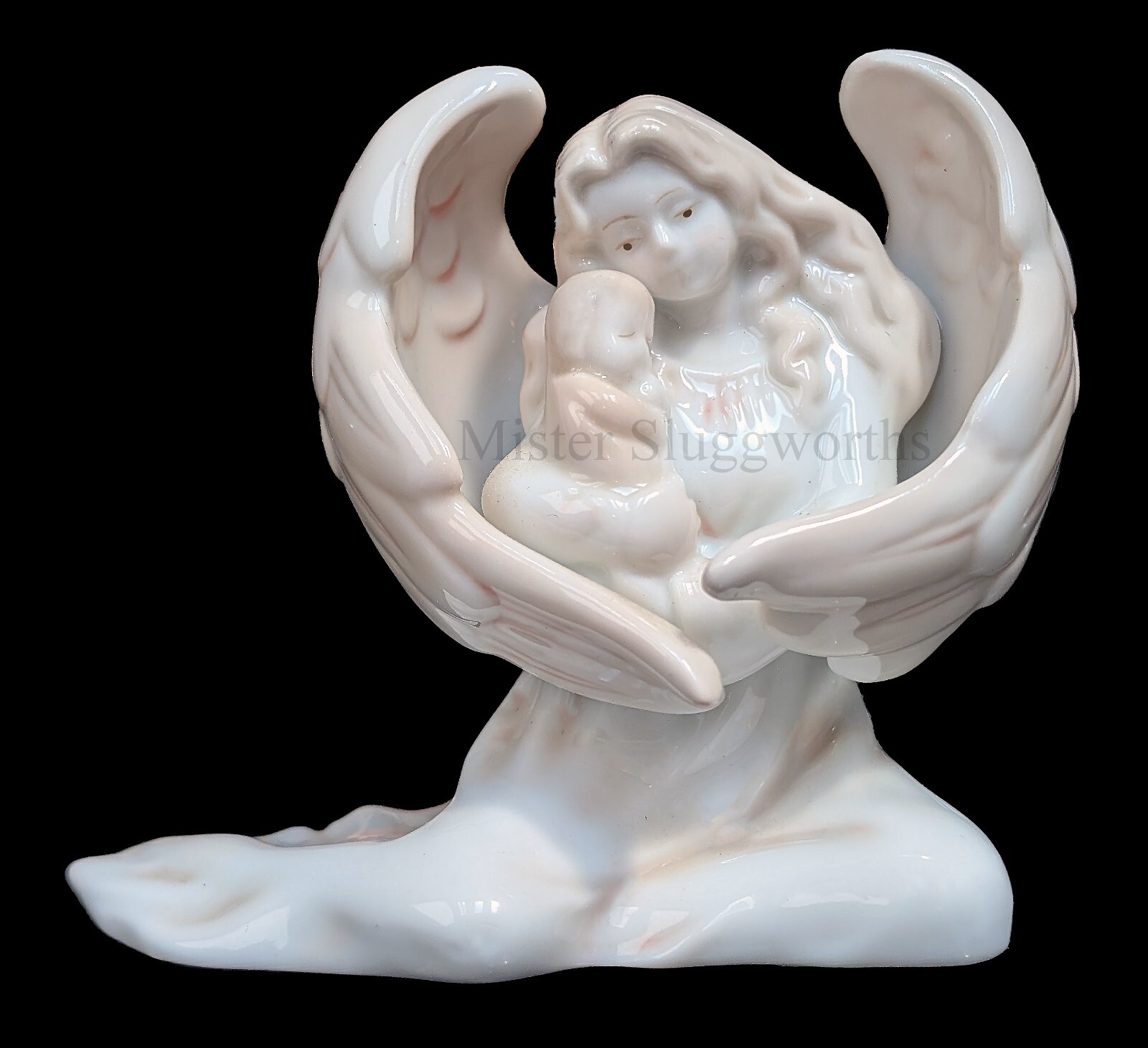 1990 Russ Berrie Porcelain Ceramic Guardian Angel & Baby Figurine Holiday Decor