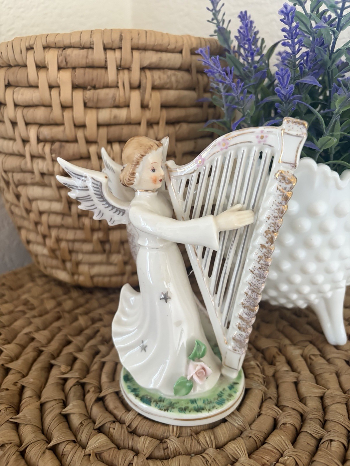 Shafford Angel Figurine Playing Harp Japan Vintage Porcelain 5.5″