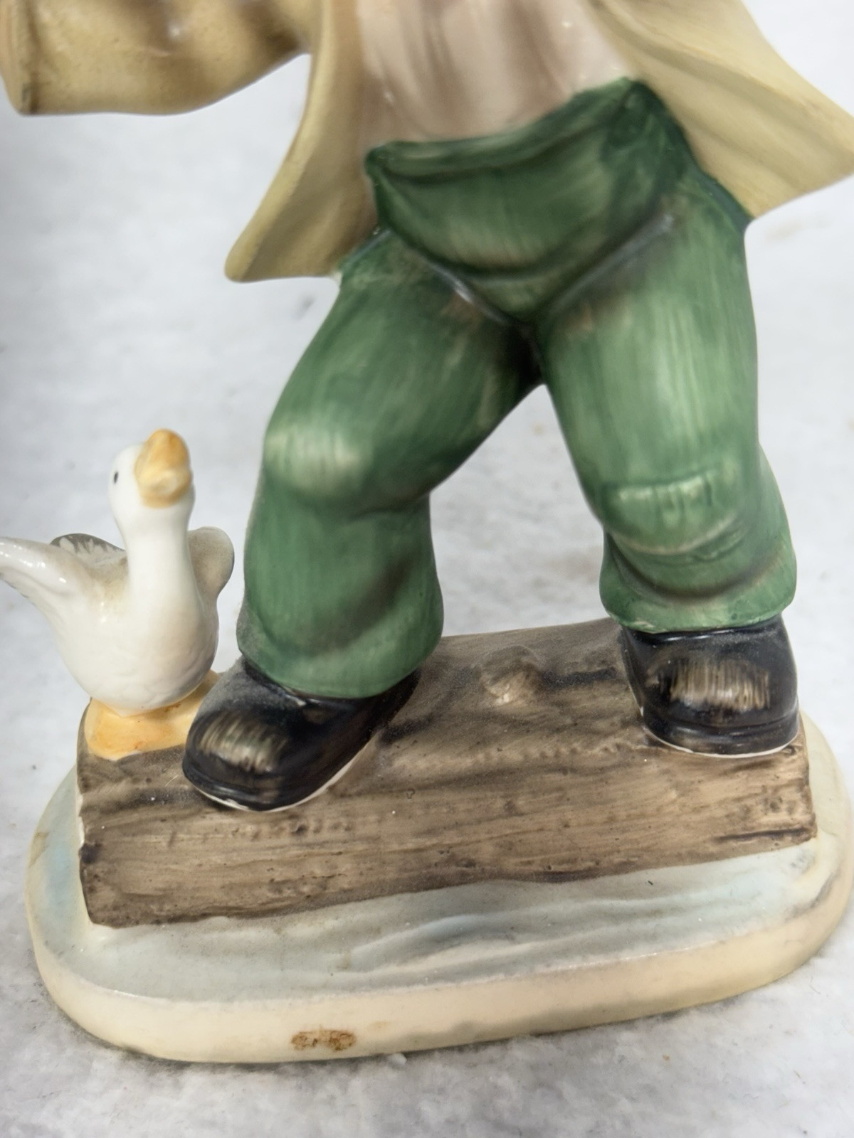 1950-1960 Gift Craft Porcelain Figurine Young Boy Riding On Log with Duck